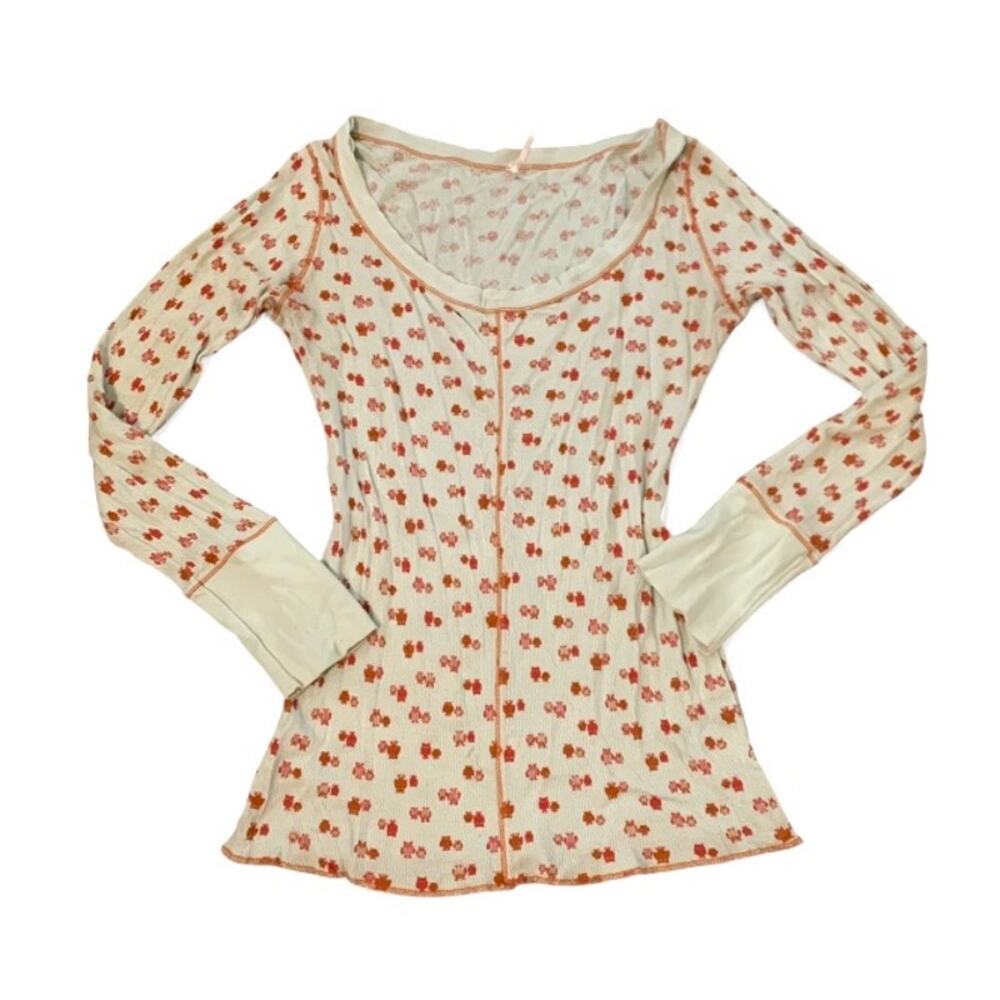 Free People Y2K Teal & Orange Owl Print Henley